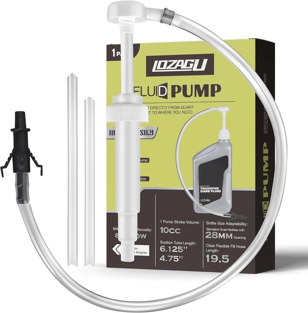 Fluid Pump for Standard Quart Bottles - 10cc Per Pump Stroke, Transmission Fluid Pump with 3rd Hand Adapter, Transfer Gear Oil, Differential & Transmission Fluid (1Pack-28mm)