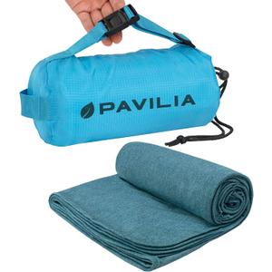 PAVILIA Travel Blanket Airplane Compact with Bag, Soft Packable Plane Blanket Kids Adults, Portable Camping Flight Essentials, Travelers Gifts Accessories, Luggage Backpack Strap, 65x40 Teal Blue