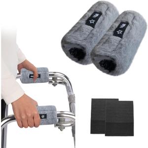 SPRING SEAON Walker Hand Pads Fluffy Walker Handle Cushions Non-Slip Universal Walker Grips Padded Hand Covers Soft Pads for Walkers for Seniors Walker Pads for Handles Folding Rolling Wheelchair, Rollator Handle, Elderly Grippers 2 Pack (Gray)