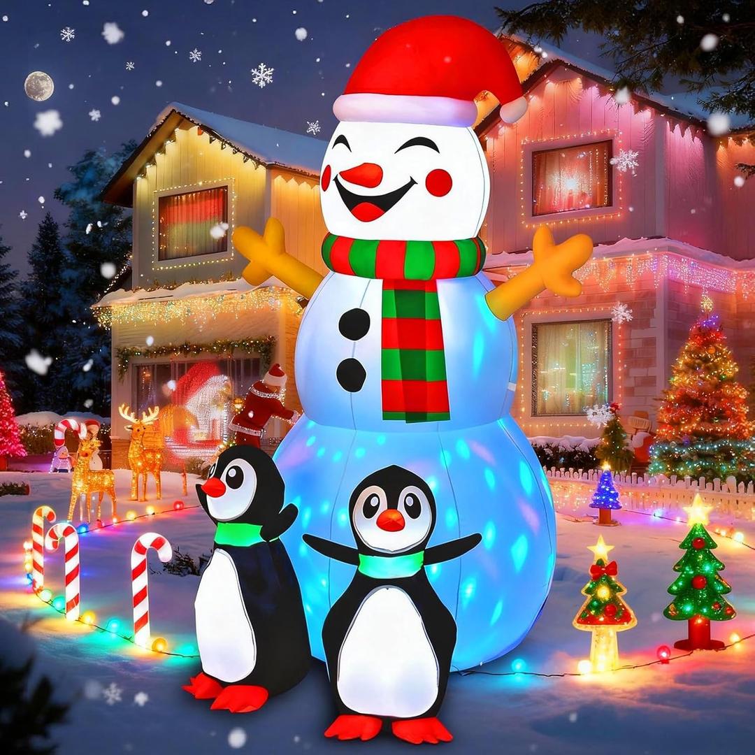 6FT Christmas Inflatables Outdoor Decorations,Inflatable Snowman with 2 Penguins Build-in LED Light-Christmas Blow Up Yard Decorations for Indoor/Outdoor Holiday Garden Lawn Yard Patio