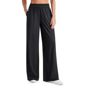G4Free Chillwhisp Lightweight Flowy Wide Leg Pants Women Elastic Waist Drapey Casual Pants with Pockets (Medium, Black)