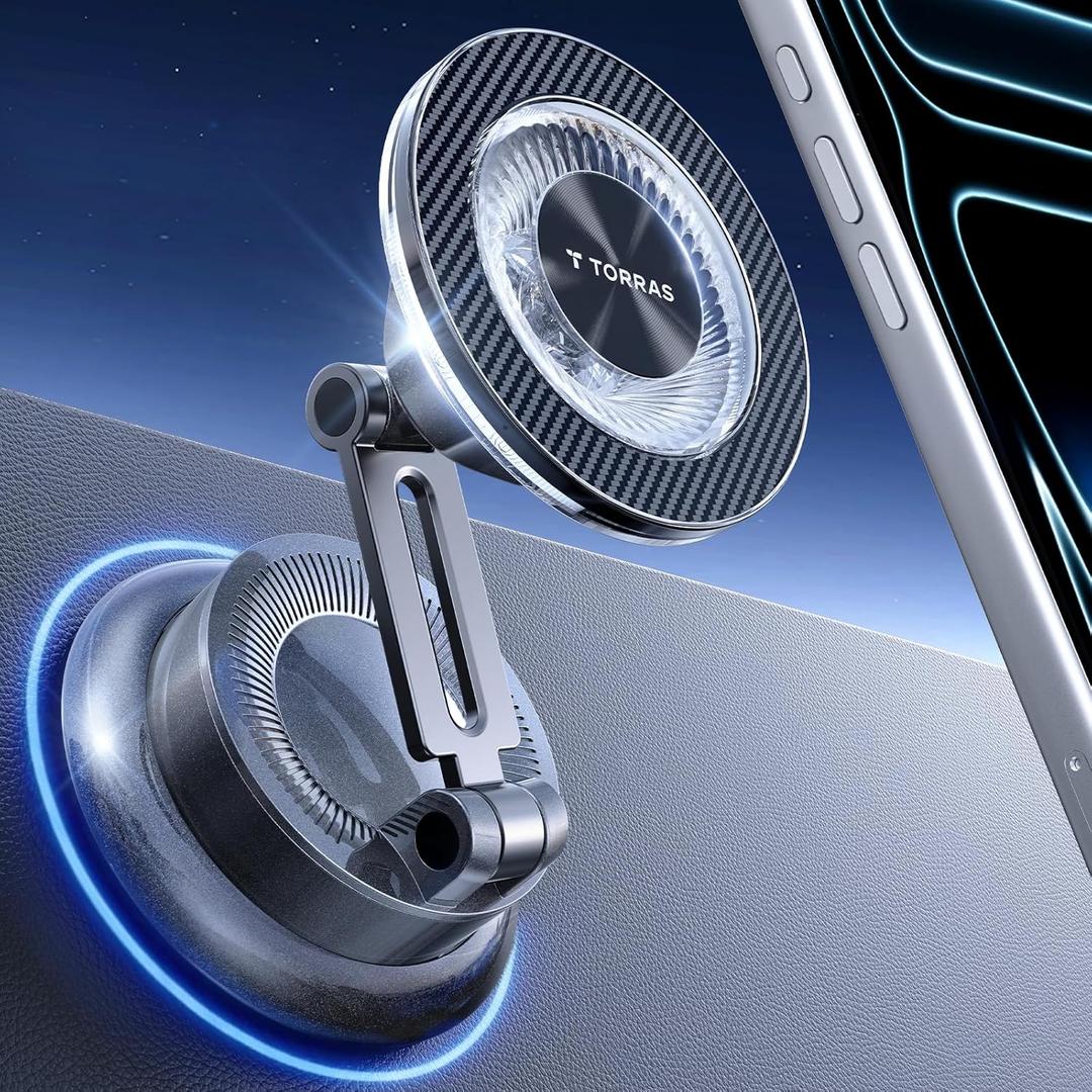 TORRAS 2026 Upgraded Vacuum Car Phone Holder for MagSafe Car Mount [98+ LBS Strongest Suction | 24 N58 Magnets] 360° Adjustable Magnetic Phone Holders for Your Car, for iPhone 17-12 Pro Max Plus Air