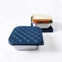 F.Y.Dreams 3 Pack 304 Stainless Steel Sandwich Containers With Silicone Lids/ 3 * 35 OZ/Plastic Free Lunch Box/Metal Bento Box/Snack Containers/Navy