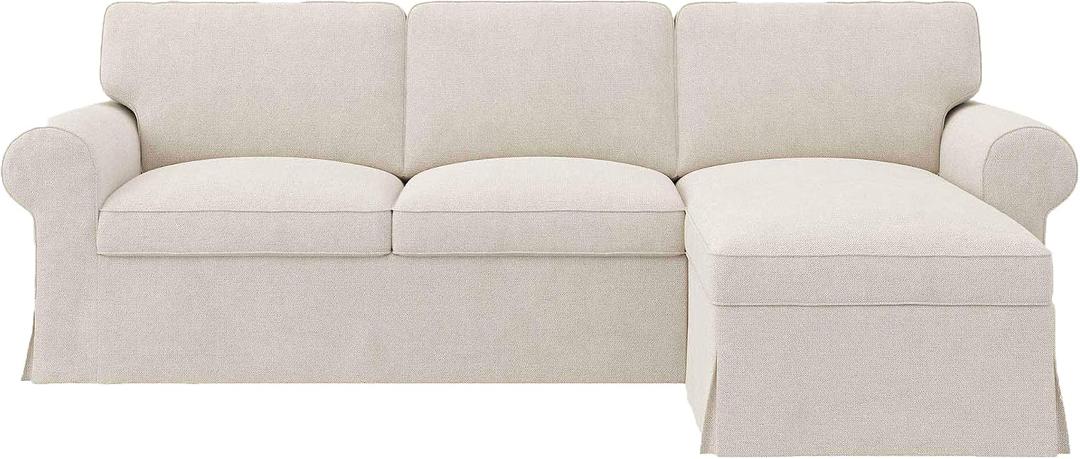 Replacement Sofa Cover Fit for IKEA Ektorp 4-Seat Corner and Loveseat Chaise Sectional, Couch Slipcover Furniture Protector, Cool White (Cover Only, Sofa Not Included)