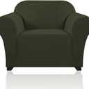 PrinceDeco Stretch Armchair Covers for Chairs Slipcovers for Living Room Couch Covers for Chair Protectors Cover for Dogs/Pets/Kids, Feature Checks Pattern Jacquard Bouncy, Thick and Soft, Olive