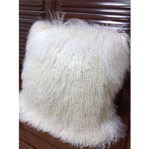 Mongolian Lamb Fur Throw Pillow Cover Soft Fluffy Decorated for Livingroom Car Accessories, 45cm (18" x18) White
