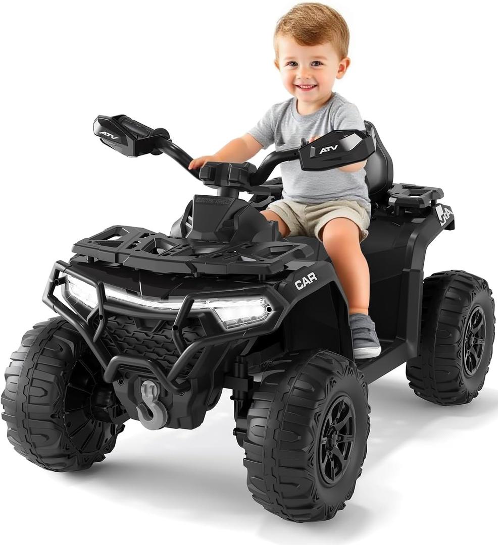 12V Kids Ride On ATV Car w/Parent Remote Control, Spring Suspension, LED Lights, Bluetooth, USB, Music, Early Education, Volume Control, Off-Road 4 Wheeler w/LED Flag for Boys & Girls Ages 3+ (Black) 12V Kids Ride On ATV Car w/Parent Remote Control, Spring Suspension, LED Lights, Bluetooth, USB, Music, Early Education, Volume Control, Off-Road 4 Wheeler w/LED Flag for Boys & Girls Ages 3+ (Black)