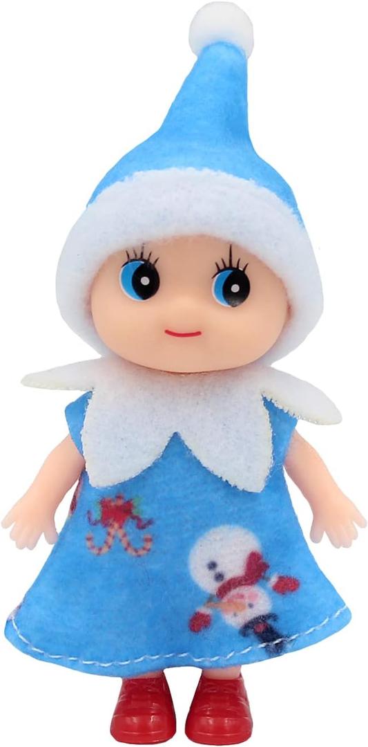 WULEEUPER Tiny Baby Elf Doll | Christmas Miniature Elf Decoration | Newborn Gift | Baby Grow Girl and Boy Elf Dolls (Blue Dress)