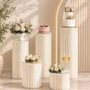 Zacxya 3 Pack White Cylinder Stands for Party, Foldable Cardboard Cylinder Pedestal Stands with 11.8" Acrylic Plates, 15.7", 23.6", 31.5" Cake Cylinder Display, Cylinder Tables for Parties
