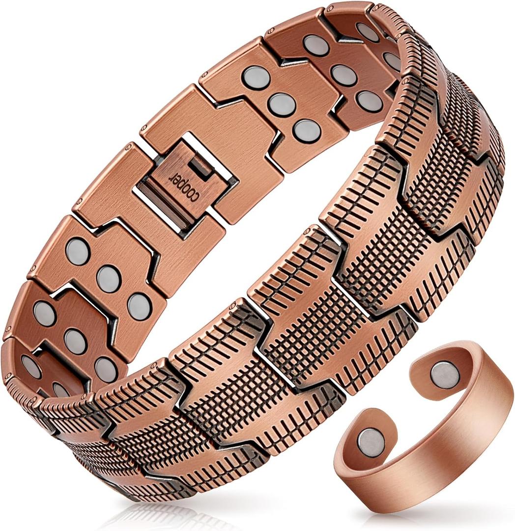 Mahnco Copper Bracelet for Men, 3X Ultra Strength 99.99% Pure Copper Magnetic Bracelets with Magnets,Magnetic Jewelry with Adjustable Sizing Tool