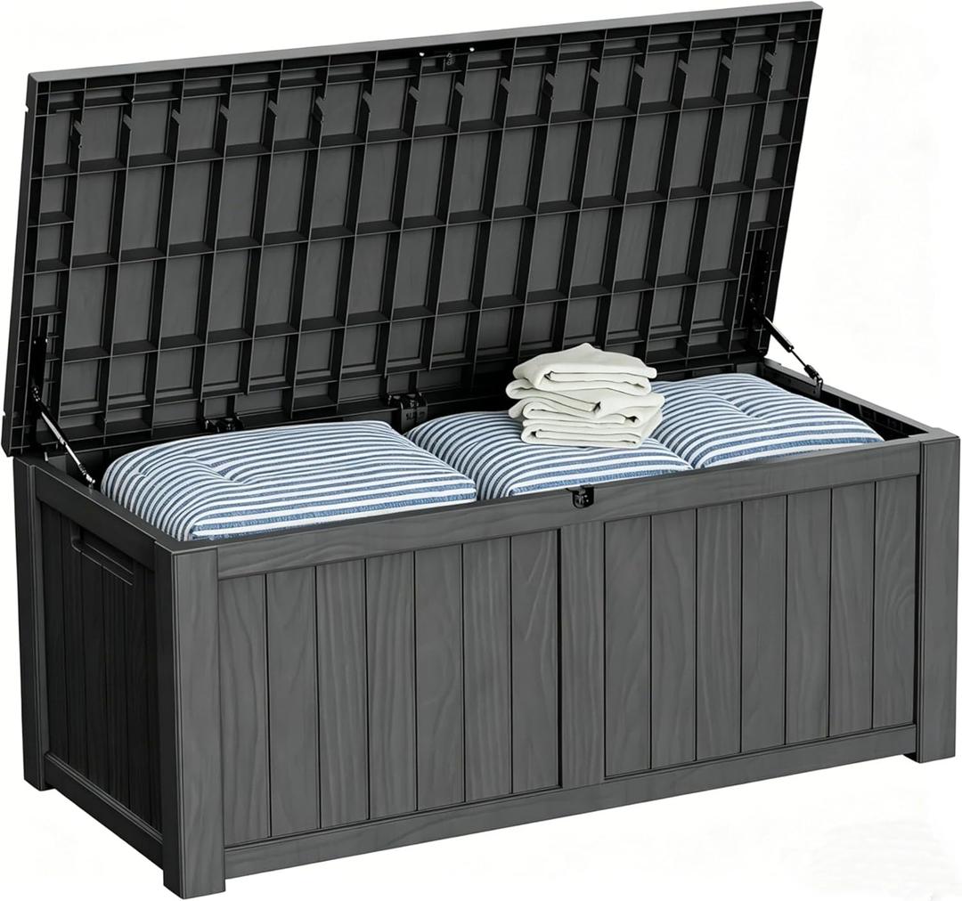 PATIOEASY Outdoor Storage Box 50GAL Waterproof Resin Deck Box, Pool Accessories Supplies，UV-Resistant Lockable Package Delivery Bin for Garden Tools, Large Patio Outside Cushions, Chest, Furniture, Grey