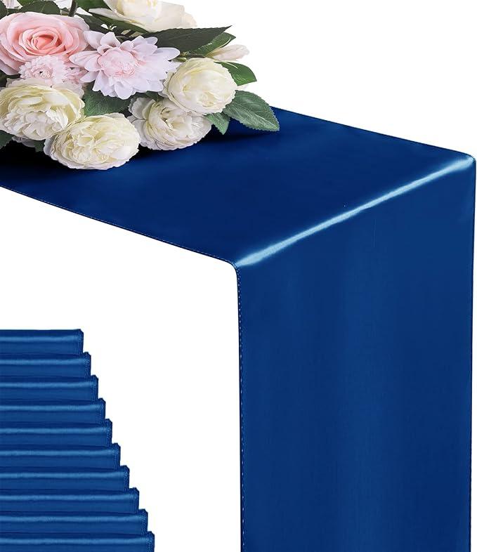 Flohar 6Pack Table Runner 12 x 108 Inches Satin Silk Table Runner for Wedding, Birthday Party, Banquets, Graduations Decoration, fit Rectange and Round TableRoyal Blue