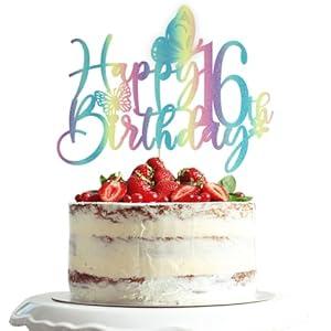 Dxsdgetue Happy 16th Birthday Cake Topper-Color Glitter 3D Butterfly 16 Birthday Cake Topper, Butterfly theme party Cake Decor (16th)