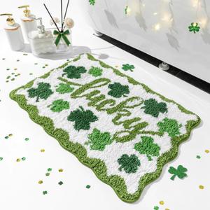 Dunzy St. Patrick's Day Shamrock Bathroom Rugs Lucky Shamrocks Decorative Doormat Soft Absorbent Non Slip Microfiber Clover Bath Rugs for Bathroom Indoor Home Decoration, 16 x 24 Inch