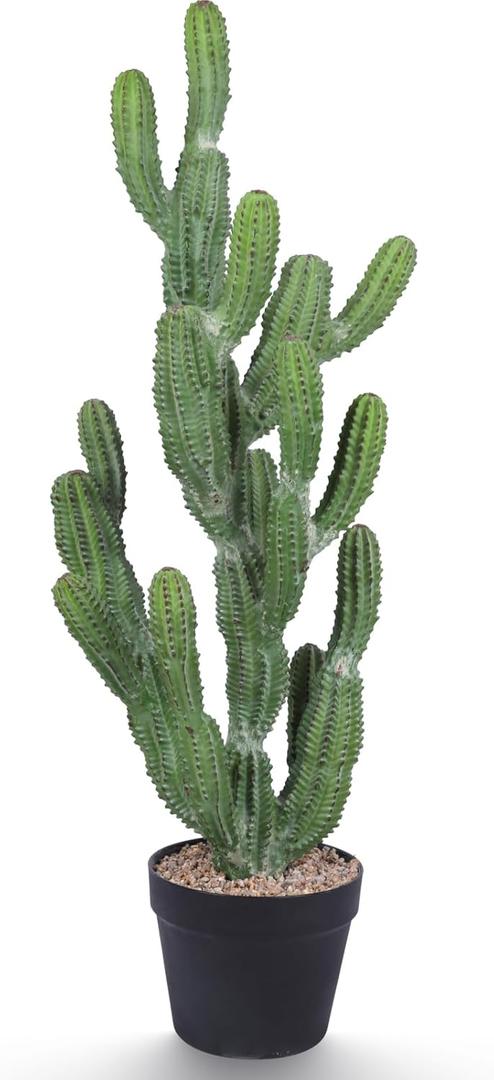 Artificial Cactus Plant 32 Inch Faux Desert Cacti Fake Cactus Potted Plant with Black Planter for Home Garden Office Indoor Outdoor Decoration