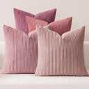 MIULEE Pack of 4 Purple Pink Corduroy Decorative Throw Pillow Covers 18x18 Inch Soft Boho Striped Pillow Covers Modern Farmhouse Home Decor for Winter Sofa Living Room Couch Bed
