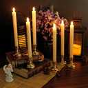 DRomance Ivory Flameless LED Window Taper Candles Battery Operated with Remote and Timer Dimmable Flickering Light Dinner Wedding Christmas Holiday Decor LED Candles(6 Pack Gold Holder Included)