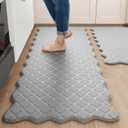 Upgrade Scalloped Embossed Kitchen Mats for Floor 2PCS Cushioned Anti Fatigue Waterproof Foam Kitchen Rugs Non Slip Washable Comfort Standing Mat for Office Sink Laundry, Gray (17.3"x30"+17.3"x47", Grey)