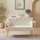 KEIKI 55" Velvet Loveseats Sleeper Sofa with 2 Arm Pocket and 4 Solid Metal Legs, Modern Style 2-Seater Couch with Tufted Back and Seat, Easy Assembly, for Apartment, Living Room and Bedroom, White