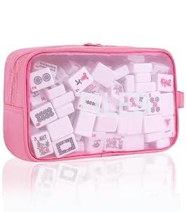Mahjong Tile Bag with Zipper,Mahjong Bag Fits 166 Tiles (1.2 Size),Mahjong Gifts for Women with Lightweight & Thickened Mesh Fabric,9 x 5.9 x3.1 inch (Pink)