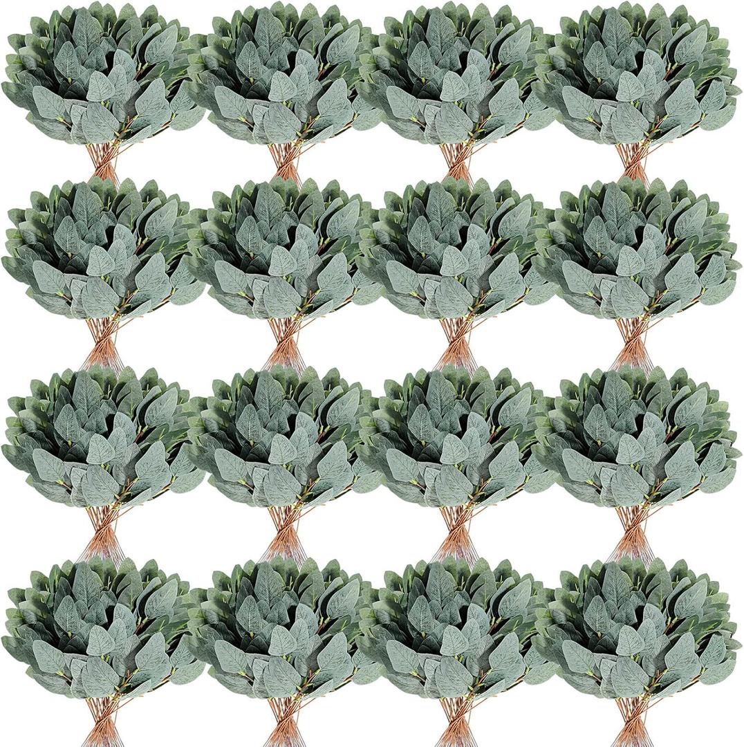Tigeen 100 Pcs Artificial Eucalyptus Stems Leaves Bulk, 14'' Tall Silver Dollar Eucalyptus Stems Greenery Stems Fake Eucalyptus Plant Branches for Wedding Vase Bouquet Flower DIY Wreath Home Decor