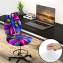 Abstract Floral Print Office Computer Chair Covers, Split Stretchable Seat Cover Removable & Washable Rotating Chair Protective Slipcover (Blue Violet)