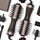 Travel Dual Voltage Hair Dryer Brush 4-in- 1,Portable Mini Hot Air Blow Dryer Straightener & Curler Brush,Titanium Oval Blowout Styler Volumizer Tools-Dark Chocolate
