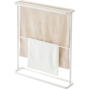 Yamazaki Home Bath Towel Hanger - Bathroom Organizer Storage Holder Dry Rack Steel One Size White