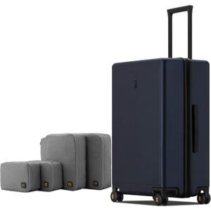 LEVEL8 Elegance Checked Luggage, 24 Inch Hardside Suitcase, Lightweight Matte Hardshell with Tsa Lock, Large Suitcases with Spinner Wheels, Navy Blue