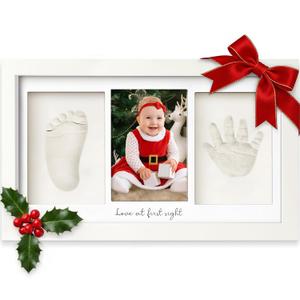 KeaBabies Baby Hand and Footprint Kit - Clay Handprint Keepsake Frame, Newborn Nursery Picture Frame, Personalized New Mom Gifts for Baby First Christmas Shower (Alpine White) (Duo Frame, 13" x 7.8")