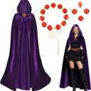 KJXRHQZ Women's Purple Velvet Hooded Cape with Anime Cosplay Belt –Long purple cloak, Witch & Halloween Costume, Size 130