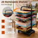 Art Drying Rack for Classroom,Art Storage Rack with 28 Removable Shelves,Metal Paint Drying Canvas Stand with Lockable Wheels, 15.15 x 10.8 inches