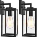 Outdoor Wall Light Fixtures, Exterior Wall Lanterns, Waterproof Outside Wall Sconce for Front Porch, Garage, Patio, Black, 2-Pack, E26 Base, Anti-Rust, Tempered Glass, 12inch