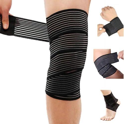 Extra Long Elastic Knee Wrap Compression Bandage Brace Support for Legs, Plantar Fasciitis, Stabilising Ligaments, Joint Pain, Squat, Basketball, Running, Tennis, Soccer, Football (Black-1pcs) (One Size, inch, 70.8)