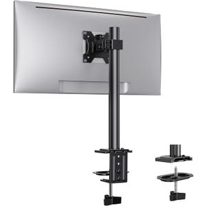 Ergear Monitor Mount for Most 13-32" Computer Screens up to 17.6lbs, Improved LCD LED Monitor Riser, Adjustable Height and Angle, Single Gaming Desk Mount Stand, Black, EGCM12