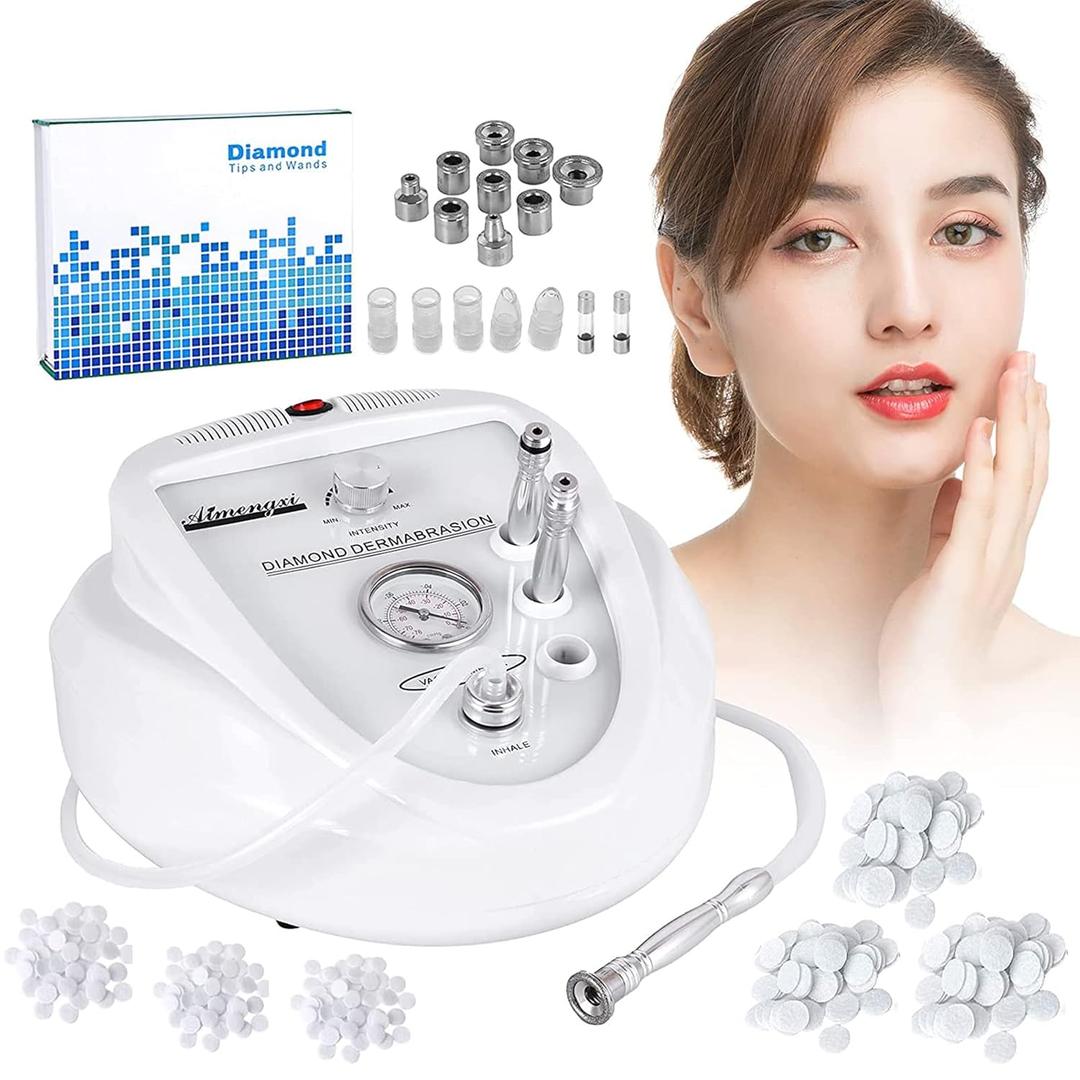 2 in 1 Diamond Microdermabrasion Machine Professional Blackhead Removal Equipment, 65-68cmHg Suction Power Professional Dermabrasion Facial Skin Care Massager for Home Salon Use with 300 Cotton Filter (27 Piece Set)