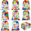 Kajaia 24 Pcs Building Block Candy Treat Bags 7.1 x 5.1 Inch Block Party Favor Polyester Drawstring Reusable Gift Goodie Bags Bulk for Kids Birthday Baby Shower Party Decor Supplies