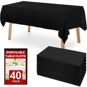 40 Pack Black Plastic Table Cloths Disposable, 54 x 108 Inches Plastic Table Cover for Rectangle Tables, Disposable Tablecloth for Dinning, Parties, BBQ, Wedding, Outdoor