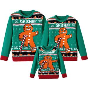 IFFEI Ugly Christmas Sweater for Women Men Kids Cute Family Matching Pullover Knit Jumpers for Holiday Party (Small, Green Gingerbread Man)