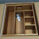 Acacia Wood Utensil Holder, Paper Plate Dispenser Organizer for Countertop - 6 Compartment Silverware Caddy for Friendsgiving Party - Cutlery Holder for Cup, Fork, Spoon, Kitchen, Camping, Buffet