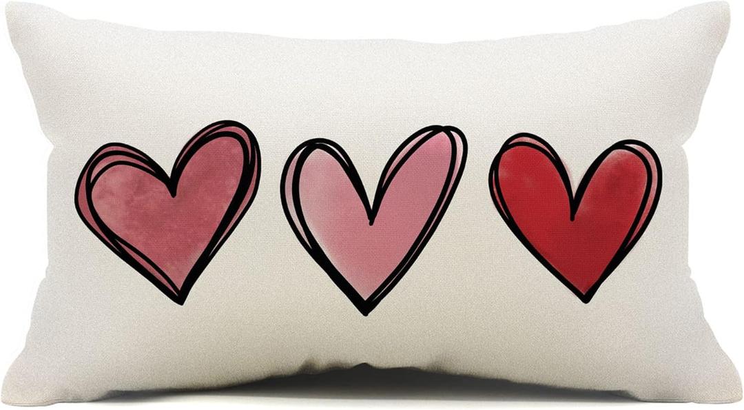 DFXSZ Valentines Day Pillow Covers 12x20 Pink Heart Valentines Day Pillows Winter Holiday Lumbar Pillow Covers 12x20 Outdoor Pillowcase for Home Decor (White)