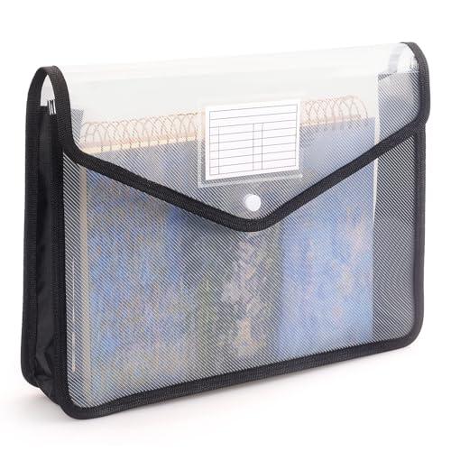 Plastic Expanding File Folder, Transparent envelopes with Snap Closure, No Dividers, Large Capacity, Fit Letter/A4 Size (Black)