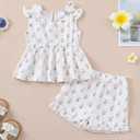 Kucnuzki Toddler Baby Girl Clothes Sleeveless Tank Tops Ruffle Halter Shirts Floral Shorts 2 Piece Set Summer Outfits (White, XS)
