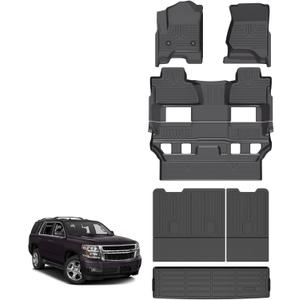 for Chevrolet Chevy Tahoe & GMC Yukon Floor Mats 2015 2016 2017 2018 2019 2020(Only for 7 Seats & Bucket Seat, Not for XL), TPE Automotive All Weather Car Floor Mats Cargo Liner Backrest Accessories