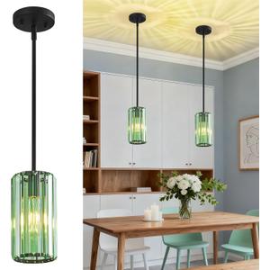 Modern Crystal Pendant Light Mini Light Green Chandeliers Adjustable Pendant Lights Fixture for Kitchen Island Dinning Room Corridor Bedroom(Light Green 2-Pack)