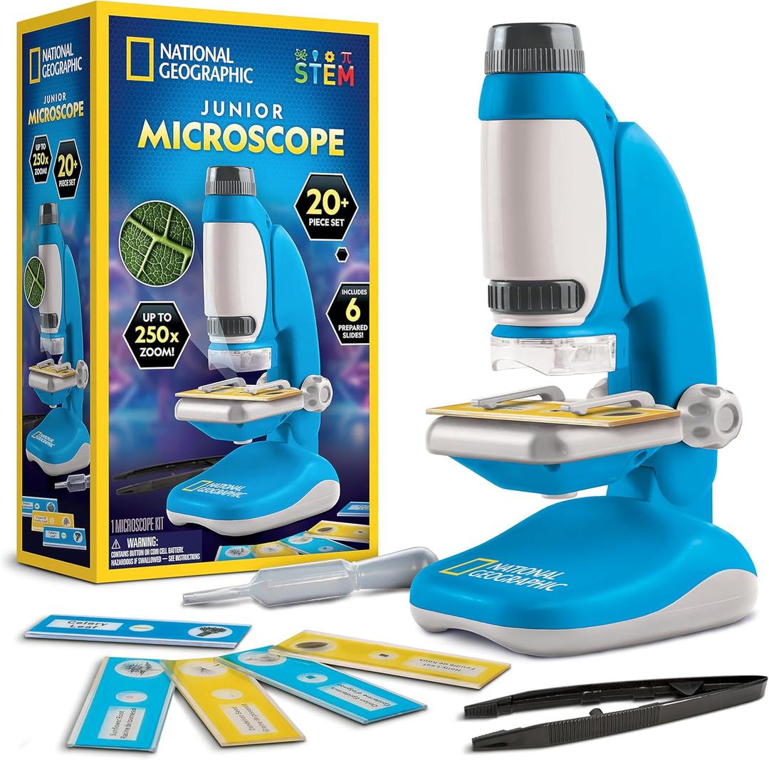 National Geographic Junior Microscope for Kids- Kit Includes Up to 250x Magnification Handheld Mini Attachment, 12 Slides, Lab Guide, Science Toy for Ages 6-12, STEM Project