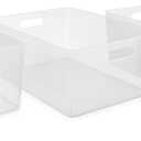 Isaac Jacobs 3-Pack XL Clear Storage Bin (13.9 x 10.6 x 5.75) Set w/Cut-Out Handles, Plastic Organizer, Multi-Use, Home, Office, Pantry, Closet, Kitchen