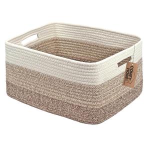 COMFY-HOMI Cotton Rope Woven Basket with Handles for Shelves,Toys,Book, Cloth Storage Baskets for Organizing-17" x 13" x 7.5" Toy Decorative Organizer for Living Room, Bathroom white/3 brown
