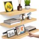 BAYKA Floating Shelves for Wall, Wall Mounted Rustic Wood Shelves for Bathroom, Bedroom, Living Room, Kitchen, Small Hanging Shelf for Books/ Storage/ Room Decor (Light Oak-Toned, Set of 3, 15.7in)