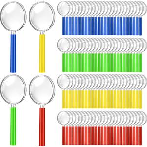 100 Pcs 10X Magnifying Glasses Bulk, 45 MM Colorful Handheld Reading Magnifier Mini Plastic Magnifiers for Reading Book, Newspaper, Outdoor Exploration, Science (4 Colors)